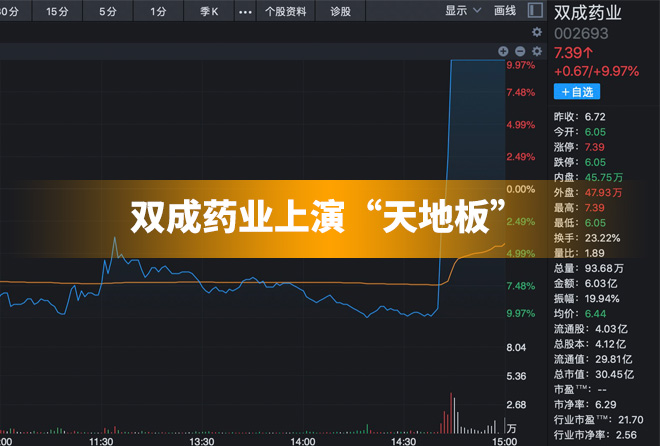 双成药业上演“天地板”创历史新高